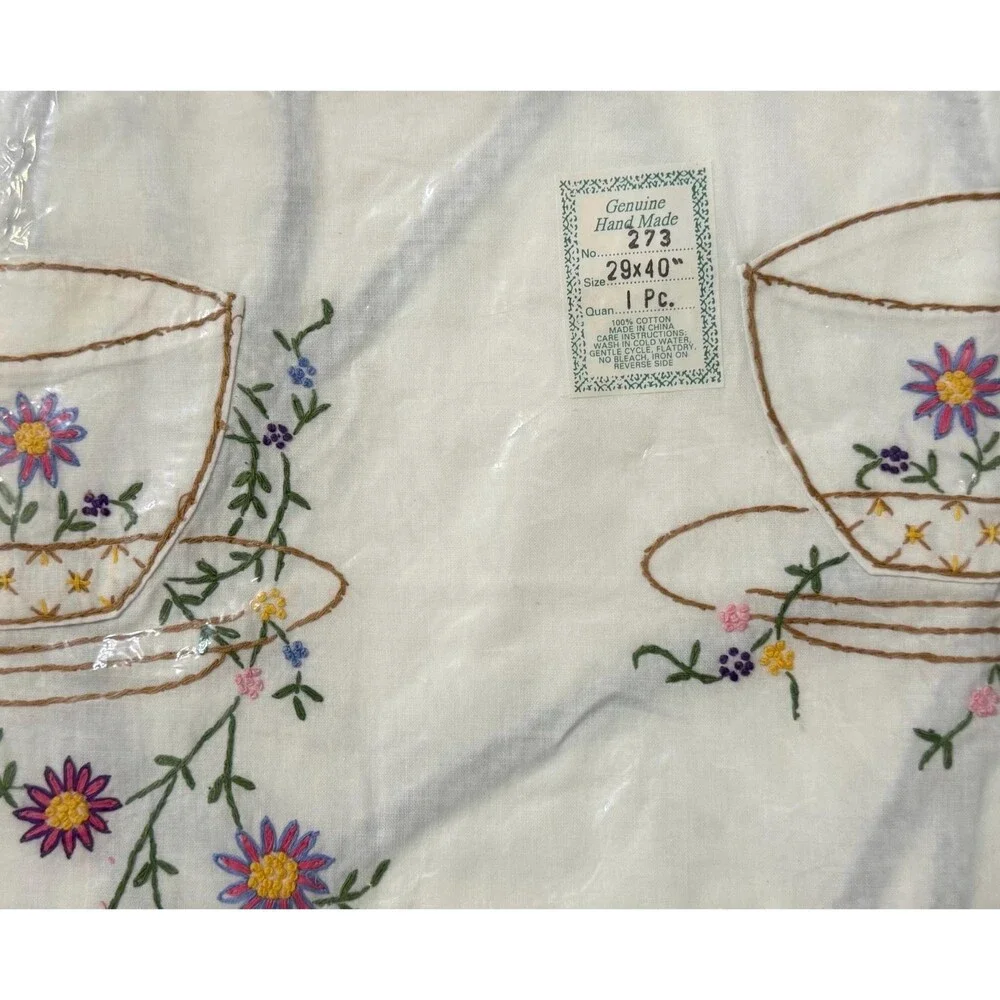 Vintage Handmade Embroidered Teacup Tea Time Apron